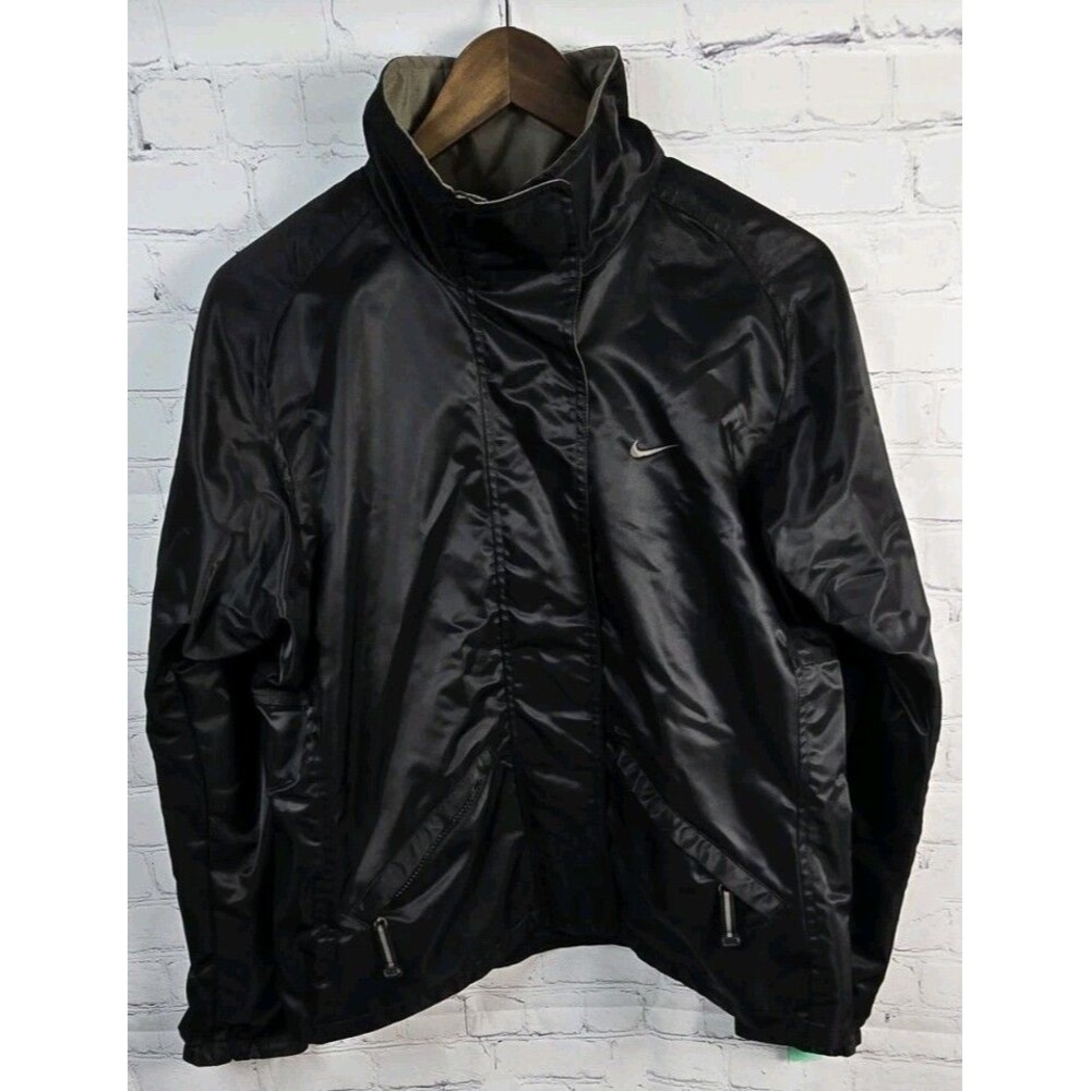 Vintage Nike Womens's Jacket Size M Swoosh Vented Full Zip Black Windbreaker